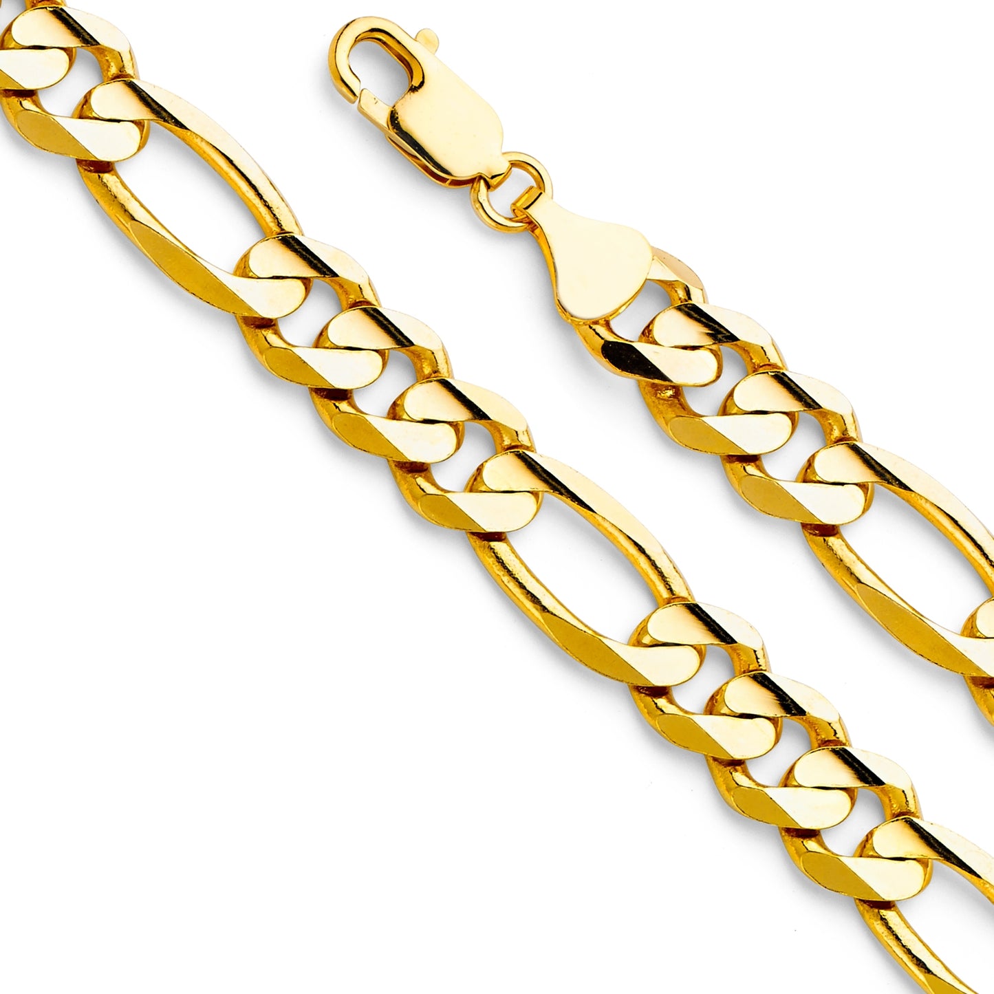 14K Solid Yellow Gold Heavy Figaro Bracelet 10.5mm thick 8.5 Inches.  Made in Italy
