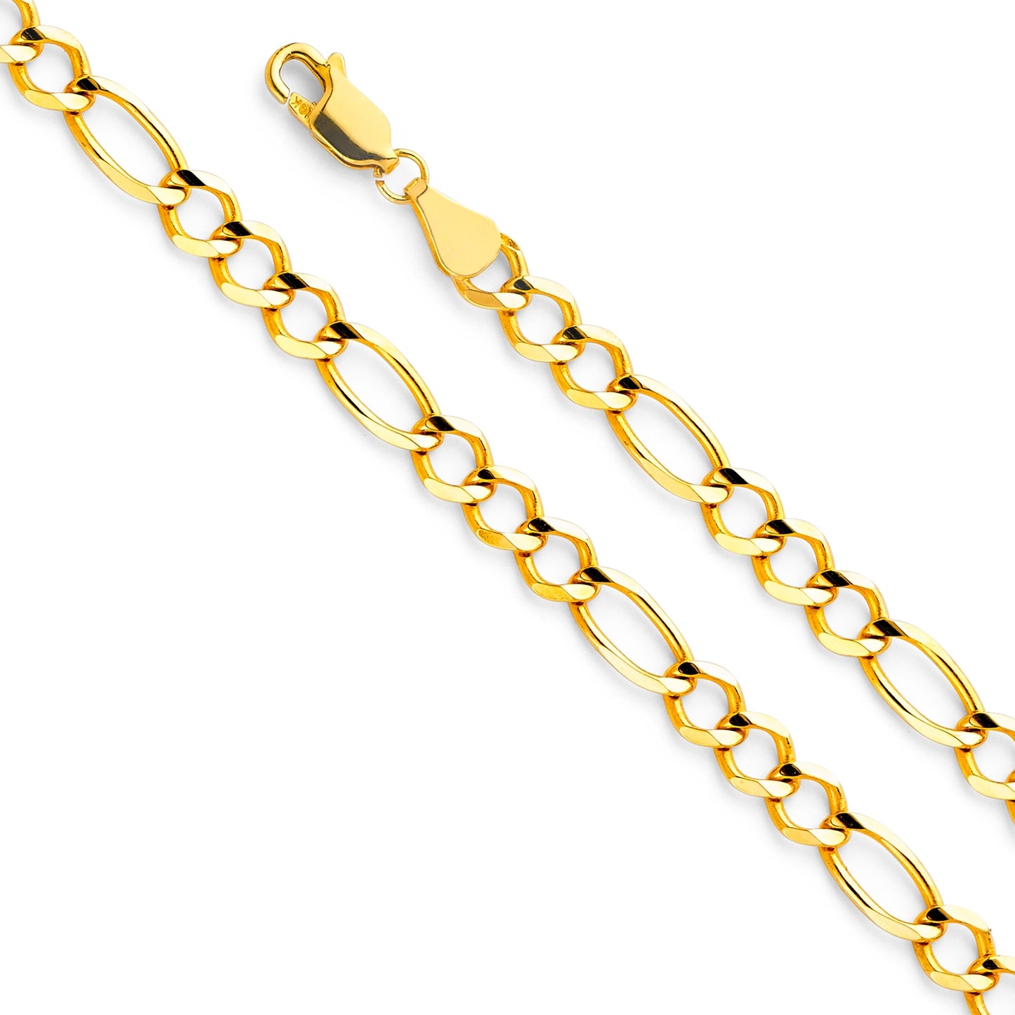 14K Solid Yellow Gold Open Figaro Bracelet 6.2mm thick 8 Inches.  Made in Italy