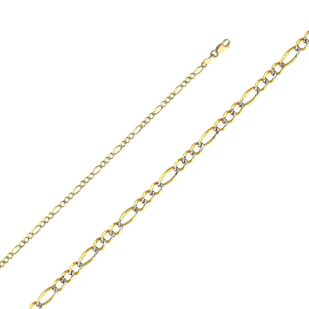 14K Solid Two Tone Gold Pave Heavy Figaro Chain 3mm thick 18 Inches.  Made in Italy