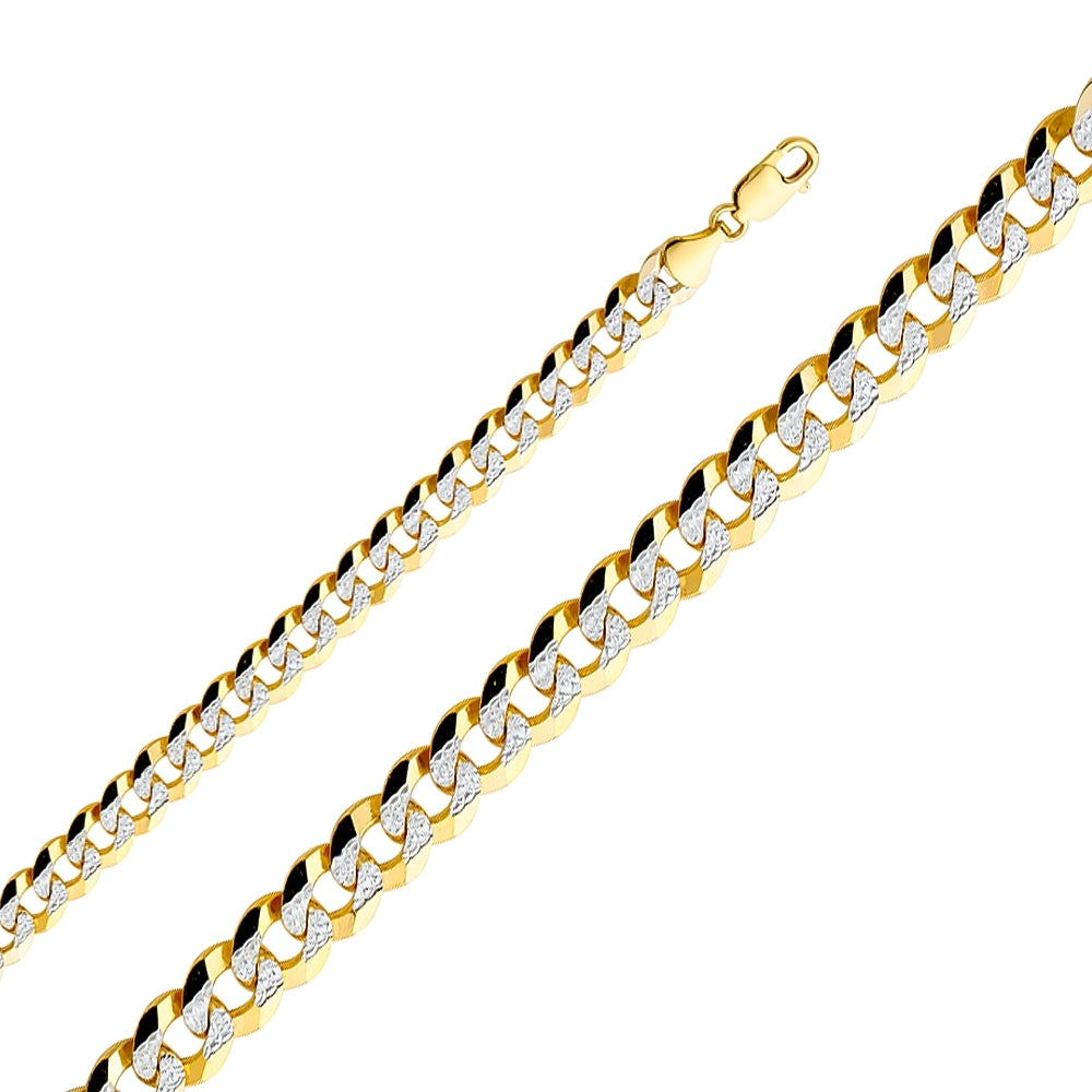 14K Solid Two Tone Gold Cuban Pave Curb Chain 10.8mm thick 26 Inches.  Made in Italy
