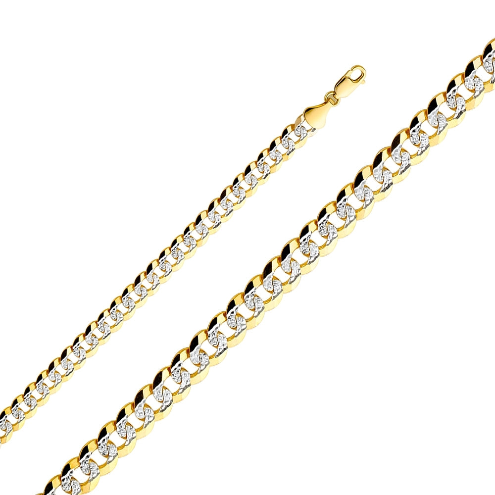 14K Solid Two Tone Gold Cuban Pave Curb Chain 231mm thick 22 Inches.  Made in Italy