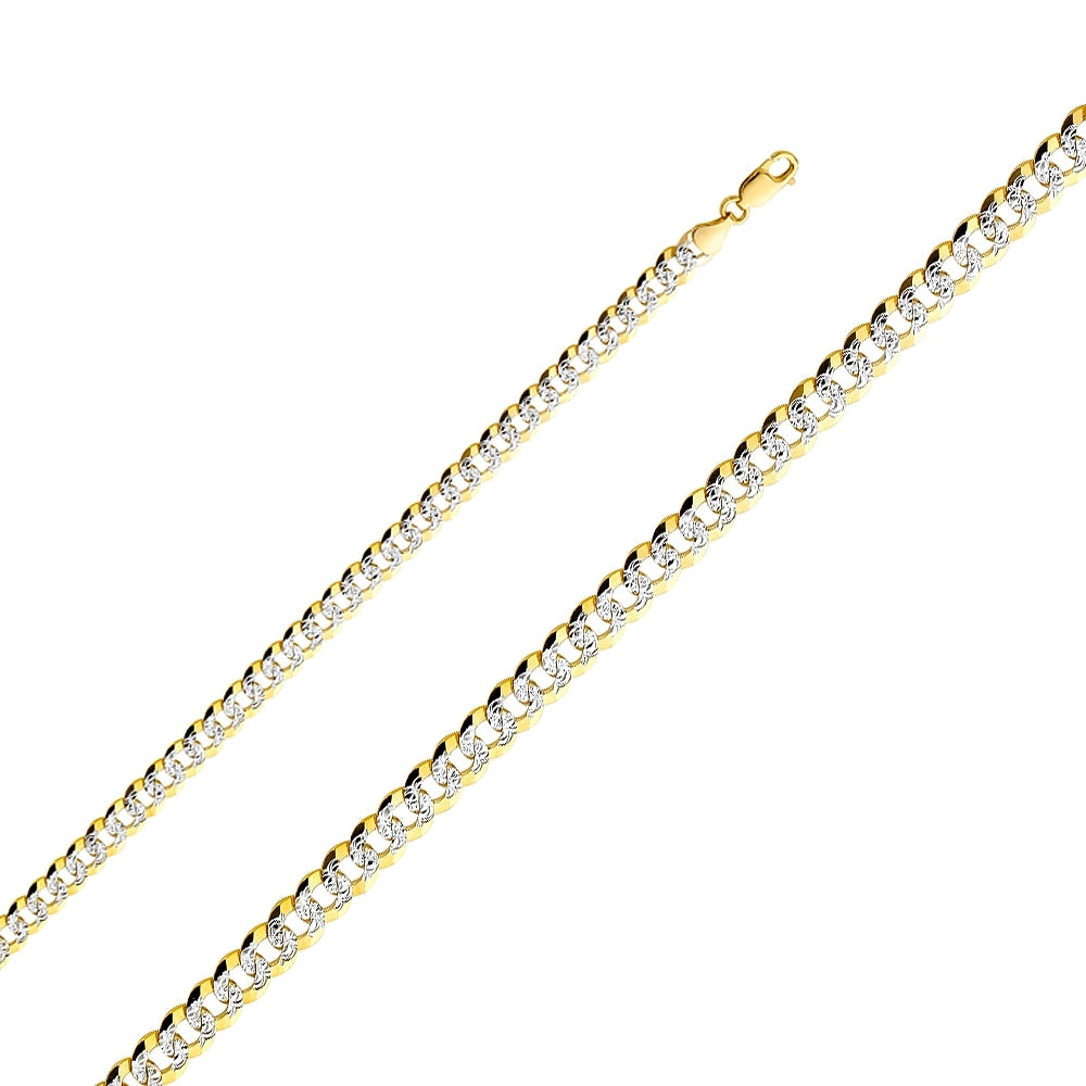 14K Solid Two Tone Gold Cuban Pave Curb Chain 7.6mm thick 26 Inches.  Made in Italy