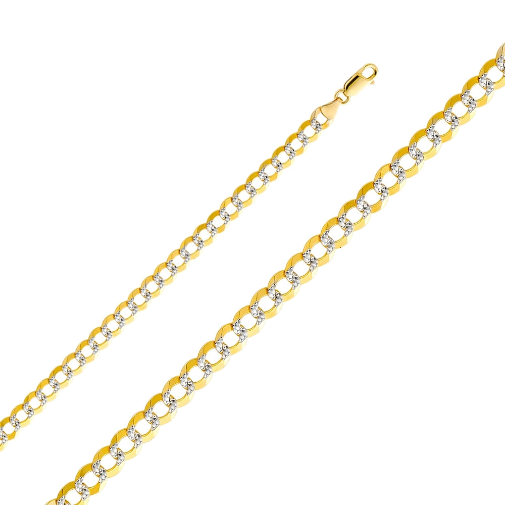 14K Solid Two Tone Gold Pave Light Curb Chain 7.7mm thick 26 Inches.  Made in Italy