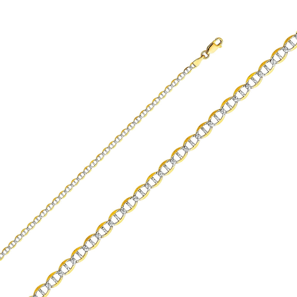 14K Solid Two Tone Gold Pave Mariner Chain 3.7mm thick 20 Inches.  Made in Italy
