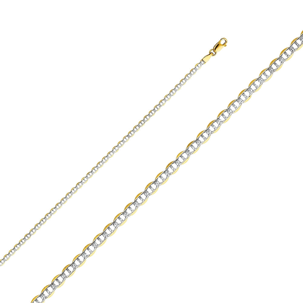 14K Solid Two Tone Gold Pave Mariner Chain 3mm thick 18 Inches.  Made in Italy