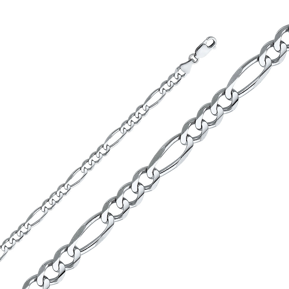 14K Solid White Gold Heavy Figaro Chain 6.6mm thick 22 Inches.  Made in Italy