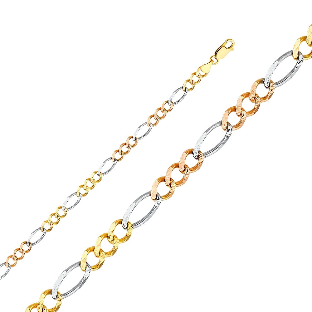 14K Solid Multi Tone Gold  Figaro Chain 6.1mm thick 20 Inches.  Made in Italy