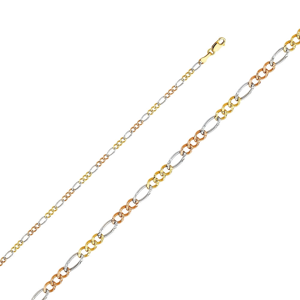 14K Solid Multi Tone Gold  Figaro Chain 2.9mm thick 18 Inches.  Made in Italy