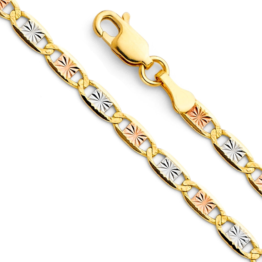 14K Solid Multi Tone Gold Valentino Star Mariner Bracelet 3.6mm thick 7.5 Inches.  Made in Italy