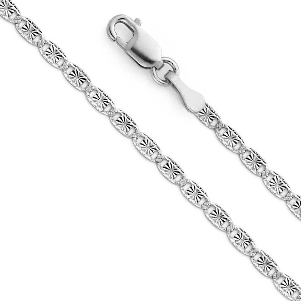 14K Solid White Gold Star Diamond Cut Mariner Chain 2.3mm thick 16 Inches.  Made in Italy