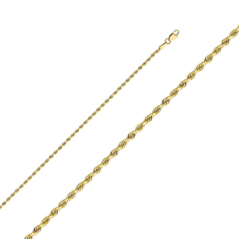 14K Solid Yellow Gold Heavy Diamond Cut Rope Chain 2.5mm thick 16 Inches.  Made in Italy