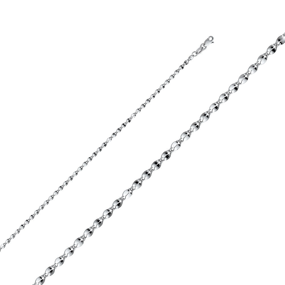 14K Solid White Gold  Mirror Chain 2.4mm thick 22 Inches.  Made in Italy