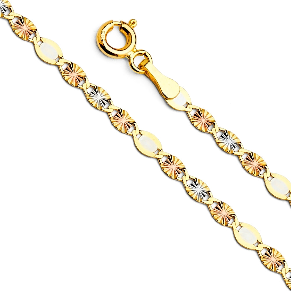 14K Solid Multi Tone Gold Star Diamond Cut Mariner Chain 3.3mm thick 18 Inches.  Made in Italy