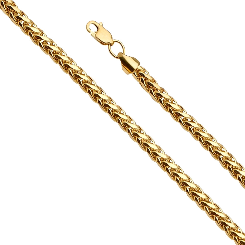 14K Solid Yellow Gold Diamond Cut Wheat Chain 4.5mm thick 24 Inches.  Made in Italy