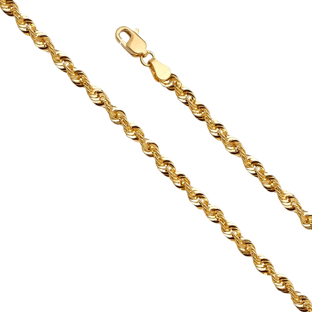 14K Solid Yellow Gold French Diamond Cut Rope Chain 3.5mm thick 20 Inches.  Made in Italy