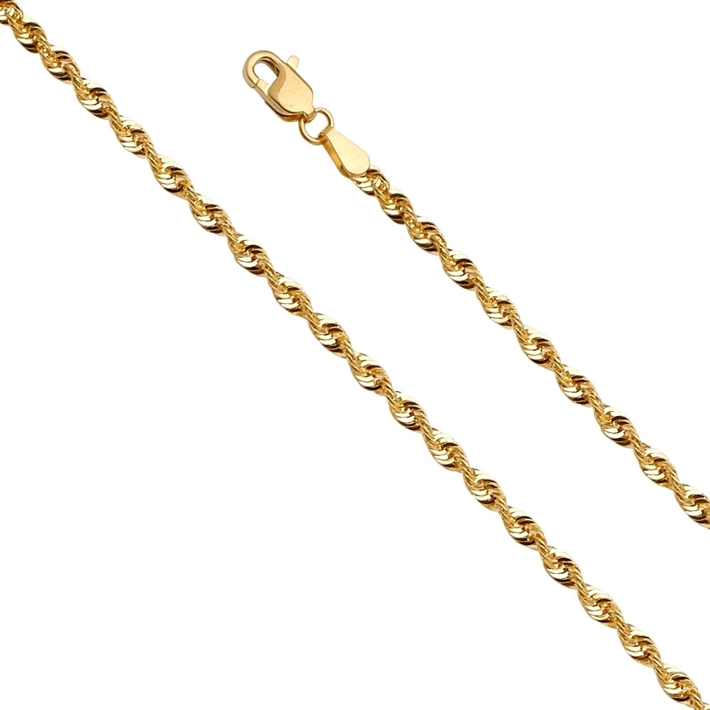 14K Solid Yellow Gold French Diamond Cut Rope Chain 3mm thick 22 Inches.  Made in Italy