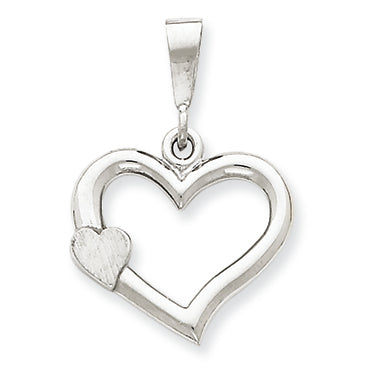 14K White Gold Solid Satin Polished Fancy Heart Pendant