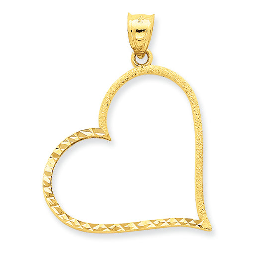14K Gold Solid Satin Diamond-cut Large Reversible Heart Pendant