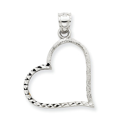 14K White Gold Solid Satin Diamond-cut Small Reversible Heart Pendant