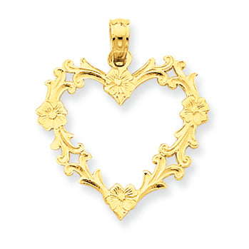 14K Gold Small Floral Heart Pendant