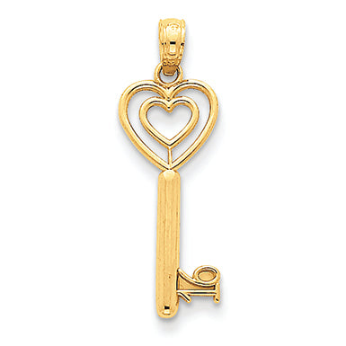 14K Gold 16 Heart & Key Charm