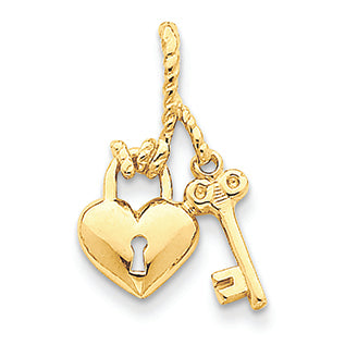 14K Gold Polished Heart & Key Slide