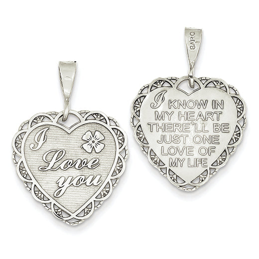14K White Gold Polished Reversible I Love You Heart Pendant