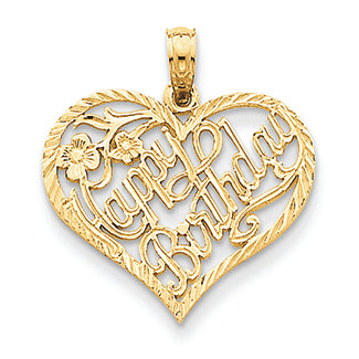 14K Gold Solid Talking Happy Birthday Heart Pendant