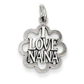 14K White Gold Antiqued I Love Nana Charm