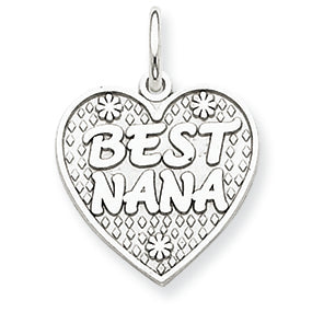 14K White Gold Polished Best Nana in Heart Charm