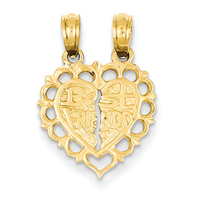 14K Gold Yellow Gold Polished Best Friend 2 Piece Break-Apart Heart Charm
