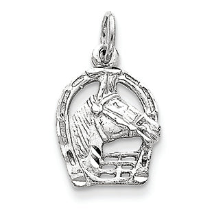 14K White Gold Diamond-cut Horse Head in Horseshoe Charm