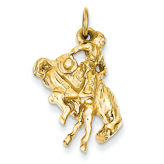 14K Gold Solid Polished 3-Dimensional Bucking Bronco Charm
