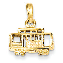 14K Gold Solid Polished 3-Dimensional Trolley Car Pendant