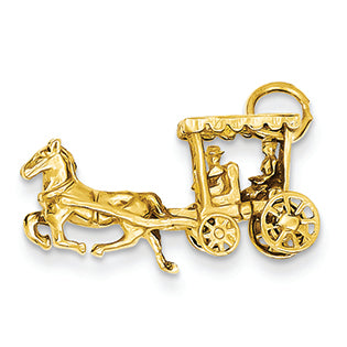 14K Gold Solid Polished 3-Dimensional Horse & Carriage Charm