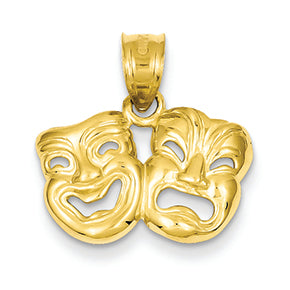 14K Gold Polished Open-Backed Comedy/Tragedy Pendant