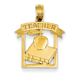 14K Gold Polished Flat-Backed Teacher Frame Pendant