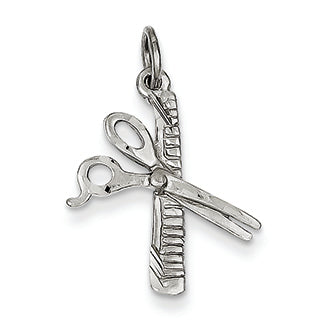 14K White Gold Polished Diamond-cut Comb & Scissors Charm