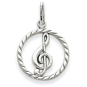 14K White Gold Polished Treble Clef in Circle Charm