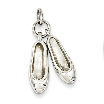 14K White Gold Solid Polished 3-Dimensional Moveable Ballet Slippers Charm 