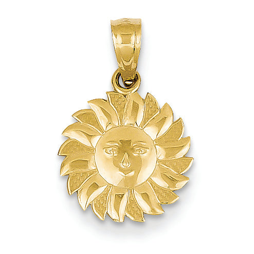 14K Gold Polished Sun with Face Pendant