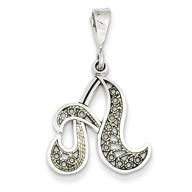 14K White Gold Solid Polished Filigree Initial Pendant