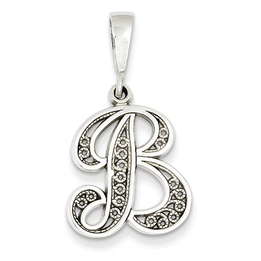 14K White Gold Solid Polished Filigree Initial B Pendant