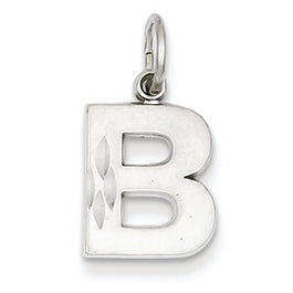 14K White Gold Satin Solid Diamond-cut Initial B Charm