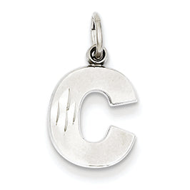 14K White Gold Satin Solid Diamond-cut Initial C Charm