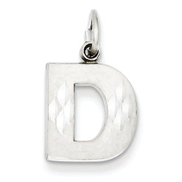 14K White Gold Satin Solid Diamond-cut Initial D Charm