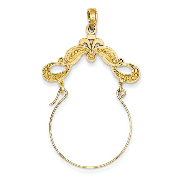 14K Gold Polished Ribbon Decorated Charm Holder