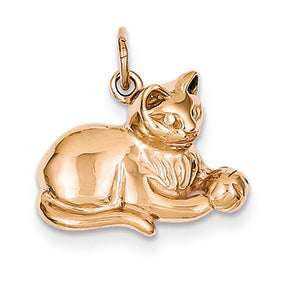 14K Gold Rose Gold Solid Polished Open-Backed Cat Charm