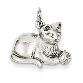 14K White Gold Diamond-cut Satin Open-Backed Cat Charm