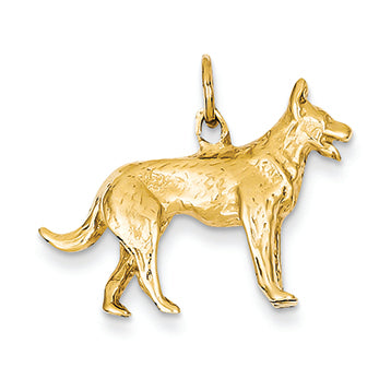 14K Gold Solid Polished 3-Dimensional German Shepard Charm